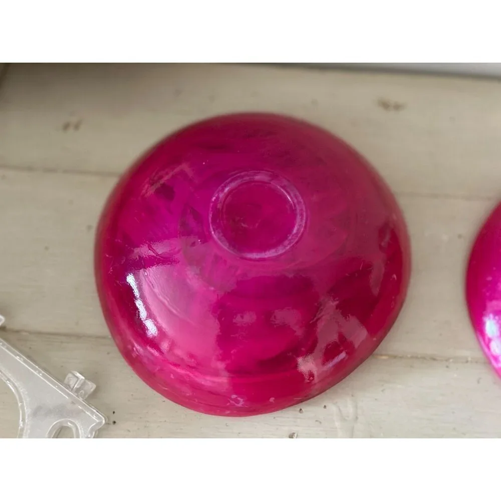 Set of 2 Spanish Glass Bowls by ALAMI Hand blown glass, red outside swirled whit